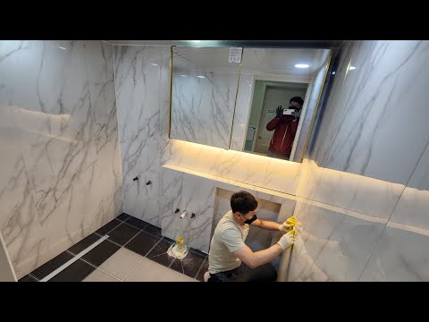 하루만에 끝나는 욕실인테리어 시공 (벽 보드 / 바닥자재 추천)